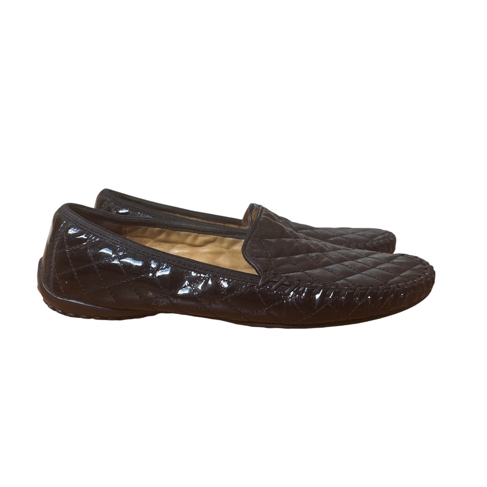 Robert Zur Loafers Women Black Quilted Leather Patent Driving Mocs SIZE 8
